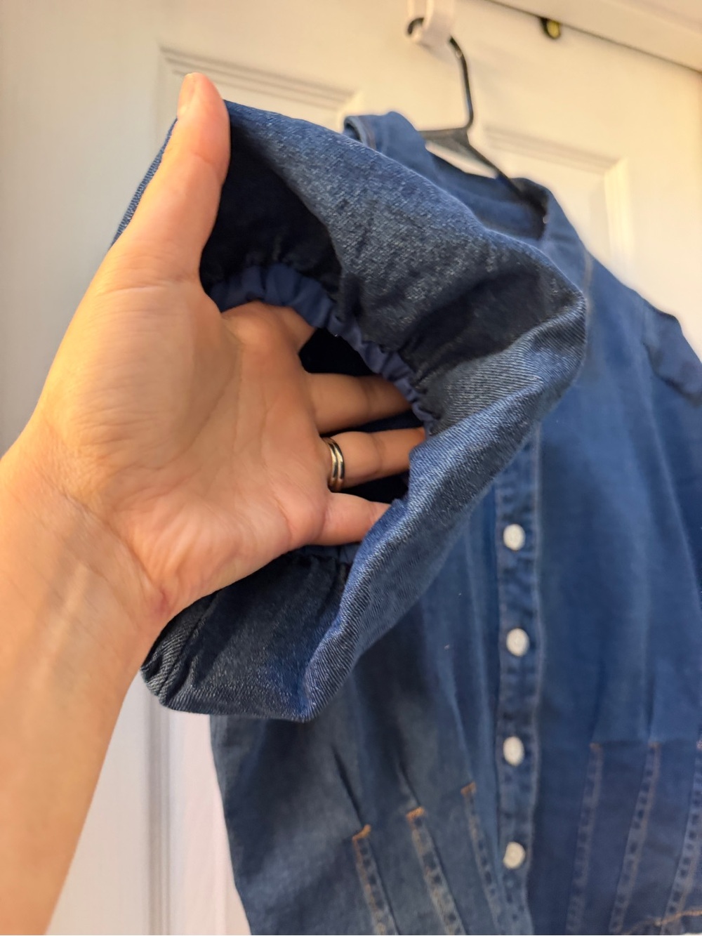 NWT Bagatelle Collection Denim Button-Up Blouse with Puff Sleeves Medium - Picture 6 of 11